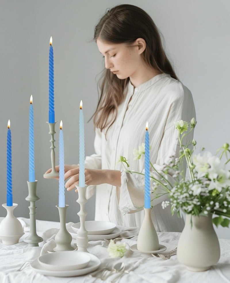 LPUSA Taper Candle Blue Spiral Candle Sticks,Unscented Pastel Candle for Holiday,Wedding and Home Decoration,10inch,12 Pack(E-Gradient Blue) - Image 2